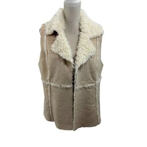 Karen Kane Ivory Open Front Vest Jacket Faux Suede Fur Woman's Large